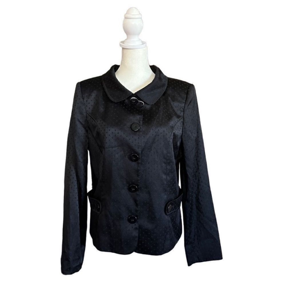 Perry Ellis Polka Dot Peter Pan Collar Blazer Jacket Black Size 12